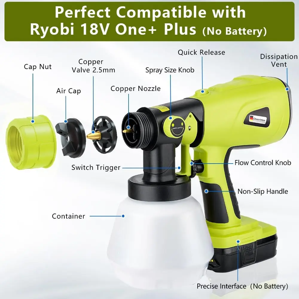 Electric Handheld Paint Sprayers with 1000ML Container, Compatible for Ryobi 18v Battery (NO Battery),for House Furniture, Fence