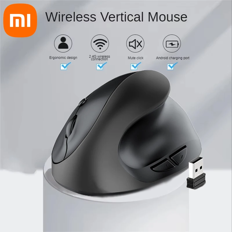 Xiaomi Vertical Mouse Vertical Grip Silent Wireless Ergonomic Gaming Mouse Rechargeable 1600adjustable DPI For Computer PC Gamer