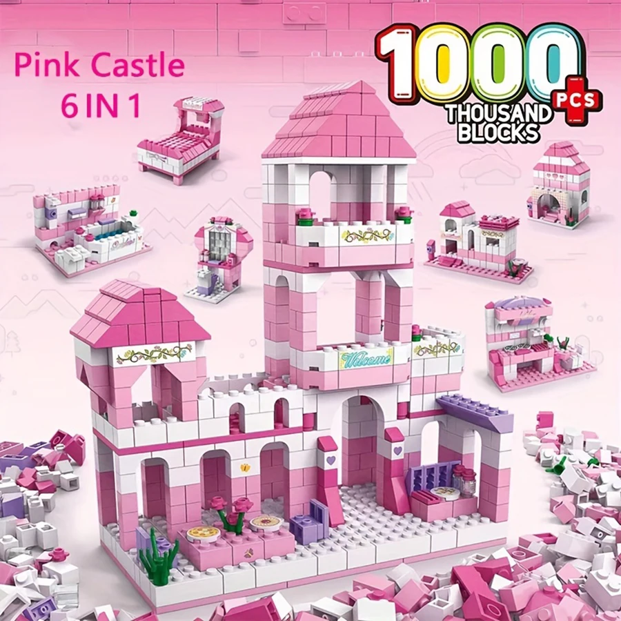 

1000pcs, Princess Castle series building blocks, fantasy fairy tale pink princess Castle building block toys.