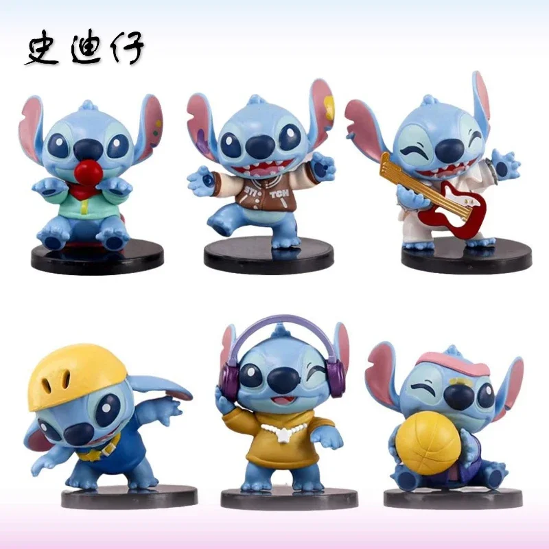 Figuras de acción de Disney Stitch, modelo de dibujos animados de Anime, juguetes bonitos para niños, adorno de escritorio de moda, regalos de vacaciones Kawaii para niñas, 6 uds.