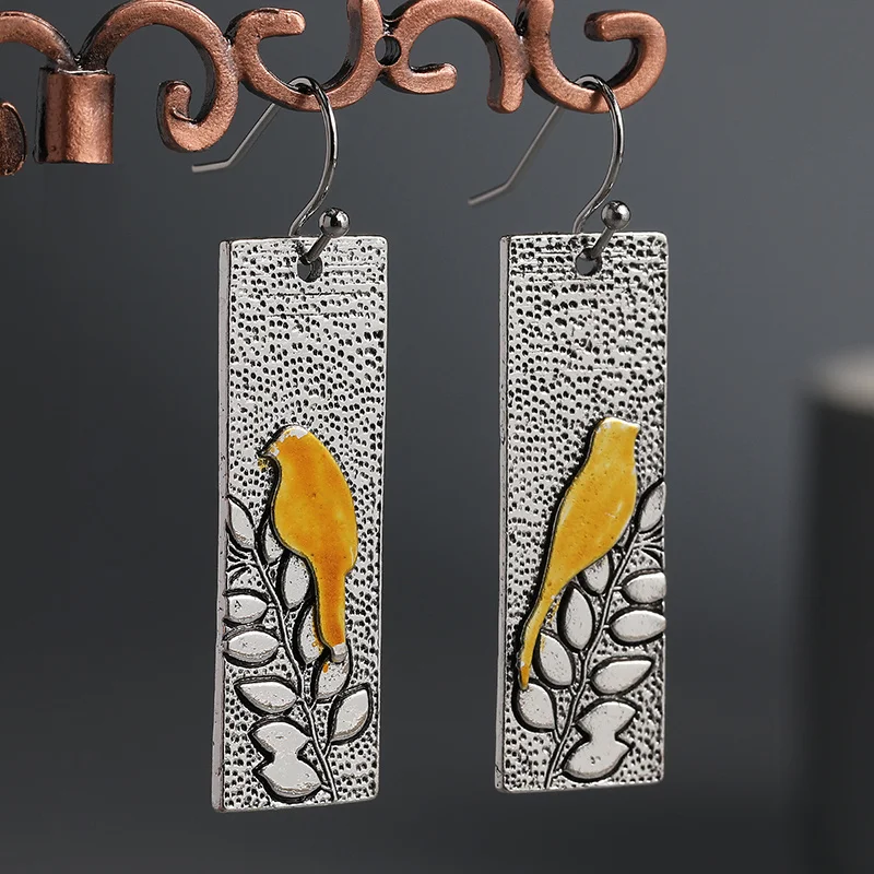 

Rectangle Shape With Star Moon Forest Pattern Dangle Earrings Retro Bohemian Style Alloy Jewelry Creative Female Gift