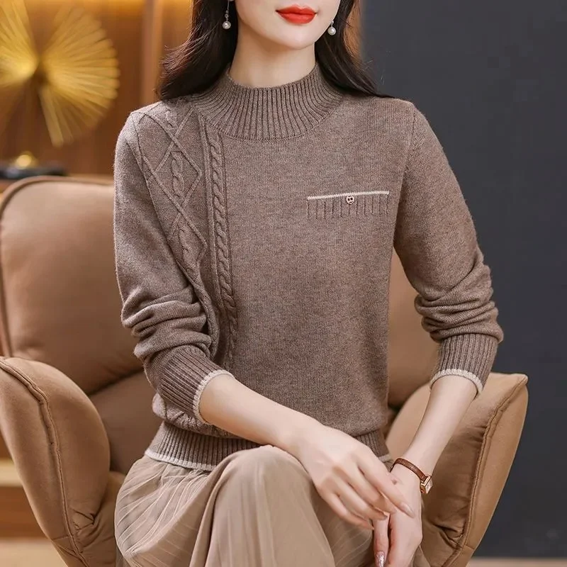 Women Rib Knitted Pullovers With Finger Covered Winter Turtleneck Sweater Warm Long Sleeve Jumper Tops Slim High Collar Knitwear