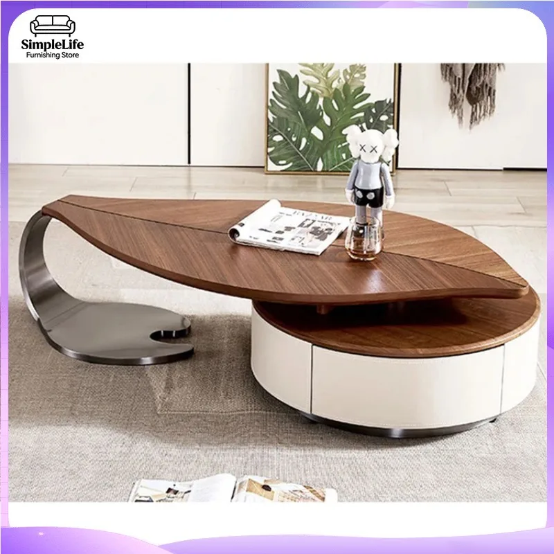 Modern Walnut Wood Coffee Table for Living Room Multifunctional Side Table Unique Leaf Shape Solid Wood Design Luxury image 6
