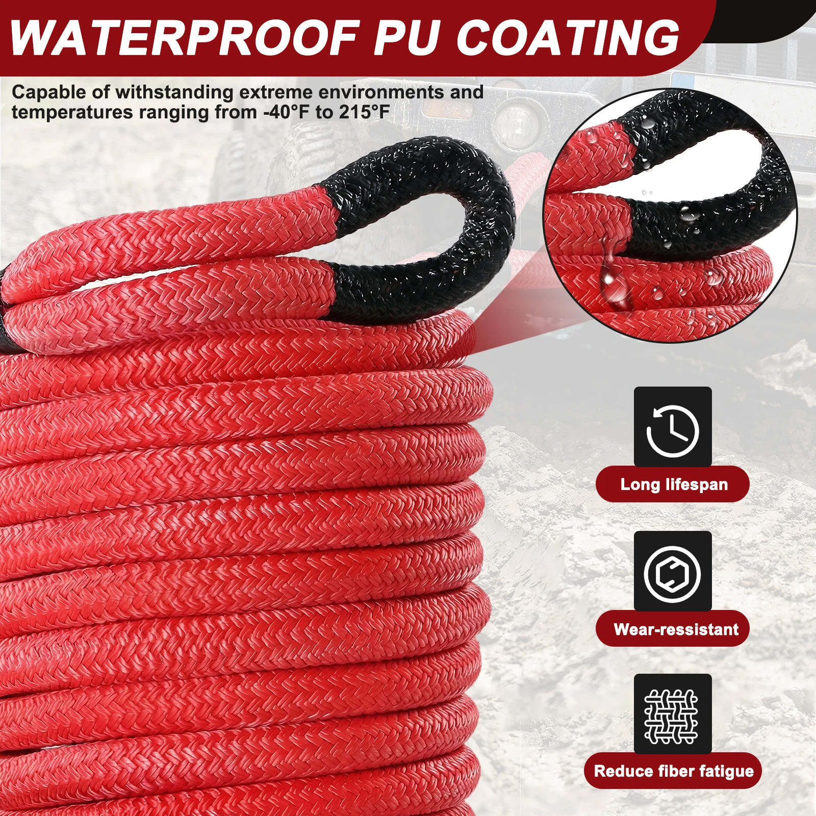 

Комплект кинетических буксировочных тросов с мягкими скобами, высокоэластичные буксировочные ремни с прочностью на разрыв 33900 фунтов для буксировки и экстренного использования