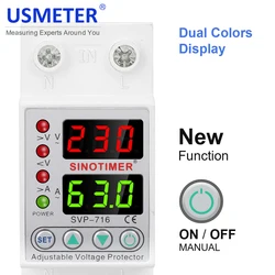 Din Rail Dual Display Adjustable Over Voltage Current and Under Voltage Protective Device Protector Relay 40A 63A 80A 220V 230V