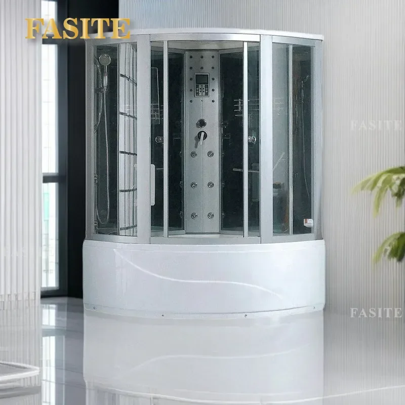 For Hotel Bathroom Arc Fan Shaped Glass Sliding Door Partition Engineering Integral Shower Room Foshan Manufacturer