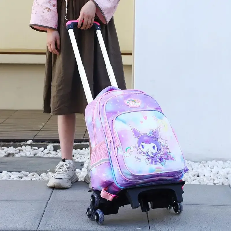 

Sanrios Kuromi детская школьная сумка на тележке для девочек, сумка для фигурок аниме, детский багаж, уменьшение нагрузки, кавайный мультфильм, большая вместимость