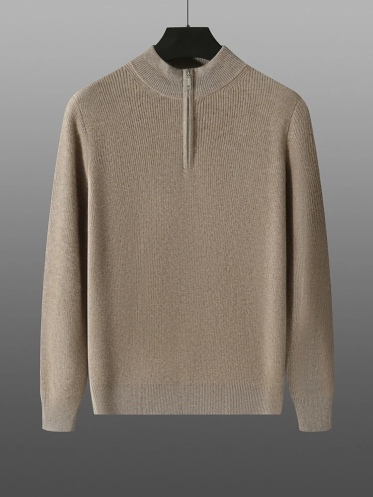 

High Quality Men 100% Cashmere Sweater Mock Neck Zipper Pullover Autumn Winter Long Sleeve Cashmere Knitwear Smart Casual Cloth
