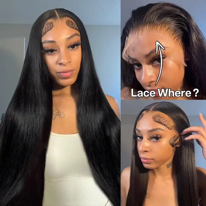 Natural Black Straight Lace Front Human Hair Wigs 13x4 13x6 HD Transparent Lace Front Human Hair Wigs for Women 220% Density image 2