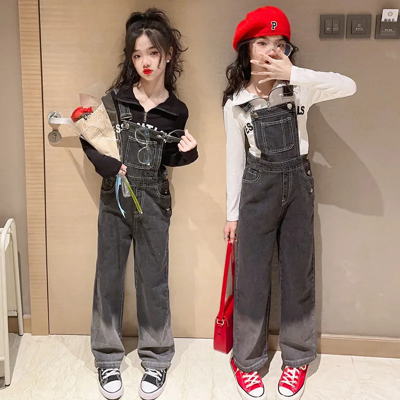 

Spring Autumn Girls Denim Bib Pants Infant Jumpsuit Lovely Overalls For Children Suspenders Jeans for Teenage Kids 4 to 16 Years