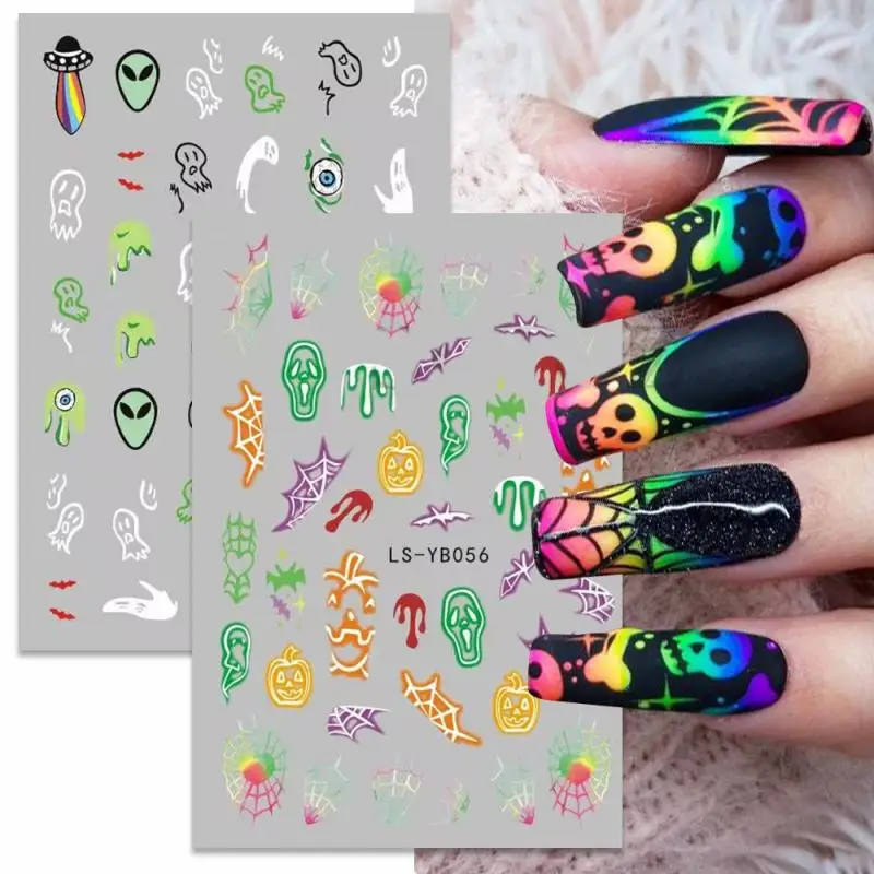 Dia das Bruxas Luminous Nail Art Sticker, Adesivo Voltar, Abóbora Lanterna, Chama Fantasma, Ins, Novo, 30 pcs, 20 pcs, 10 pcs, 5 pcs, 1pc