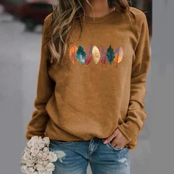 Women's Fall Fashion Fall Leaf Pattern Printed Pullover Sweater Casual Loose Outdoor Round Neck Sweater