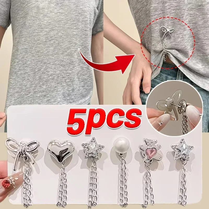 Adjustable Clothing Clips for T Shirt Waist Tightening Reusable Pin Buckle Decorative Chain Fastener Tool Free Garment Shortener