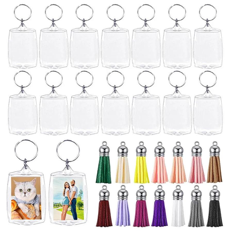 10/20Set Picture Keychain DIY Set with Decorative Tassel Photo Frame Keychains Family Friend Pet Anniversary Gift  Bag Decor ZYF