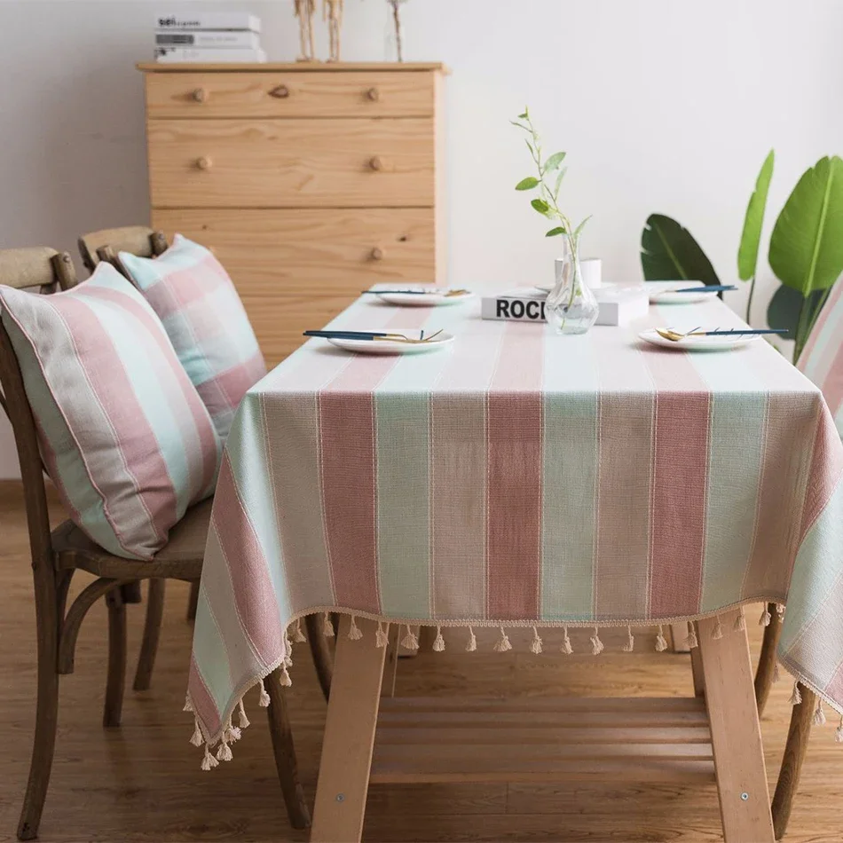 

Rectangle tassel Table Cloth Wide Strip Cotton Linen Tablecloth Washable Dust-Proof Cover for Kitchen Dinning Party Decoration