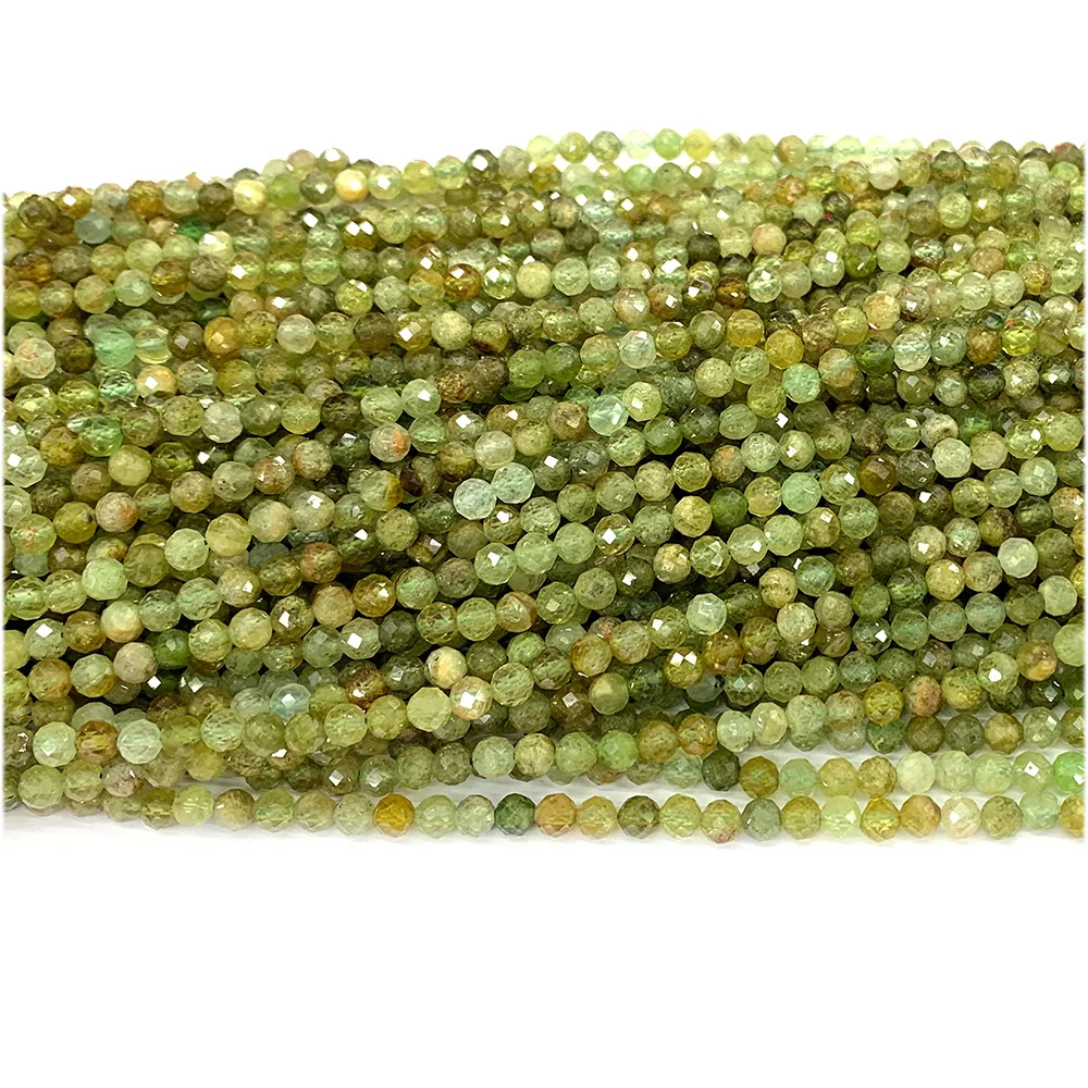 Veemake Tsavorite Faceted Round Yellow Green Garnet Gemstones Small Beads For Jewelry Making Natural Crystal 07663