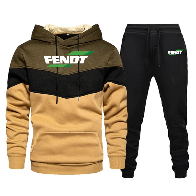 2022 European and American new FENDT men\'s and women\'s casual jumper + casual pants couple stitching hoodie all-match suit