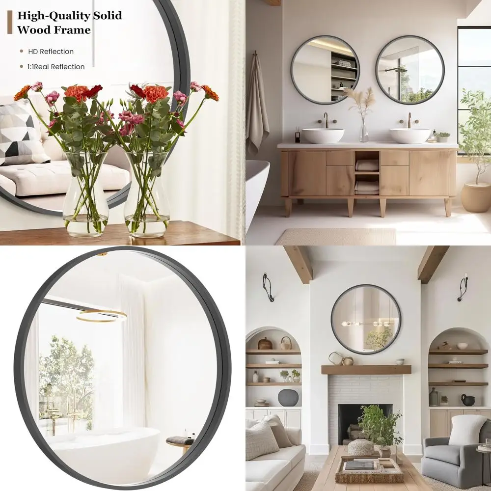 

24 Circular Wall Mirror for Home Decor, Ideal for Bathroom, Vanity, Living Spaces, and Entryways in Black