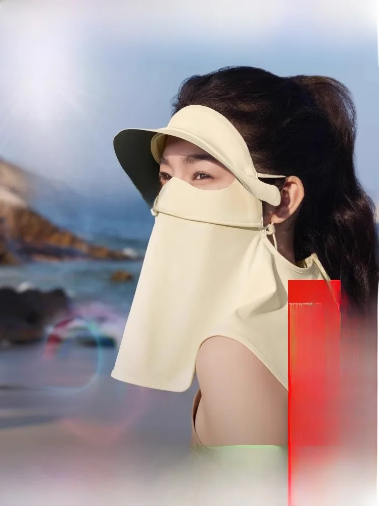 

Маска-шляпа с защитой от солнца для женщин: интегрированная защита лица и шеи, УФ-защита, с элементами из листьев банана