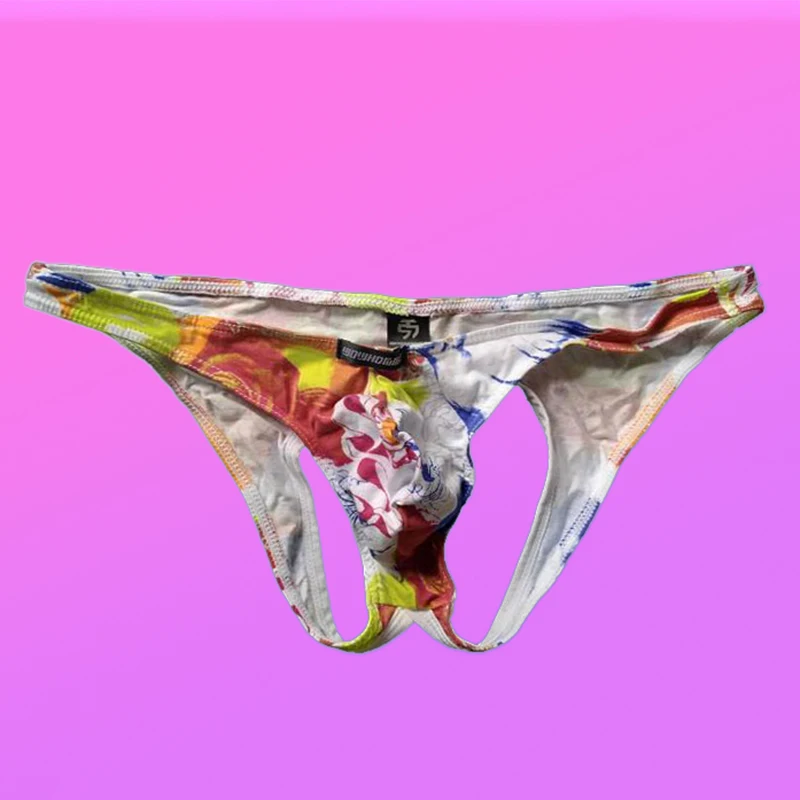 Mens Cotton Printed Underwear Backless Gay Briefs Male Pouch Panties Sexie Ondergoed Mannen Crotchless Panties Sexy Adult Slips