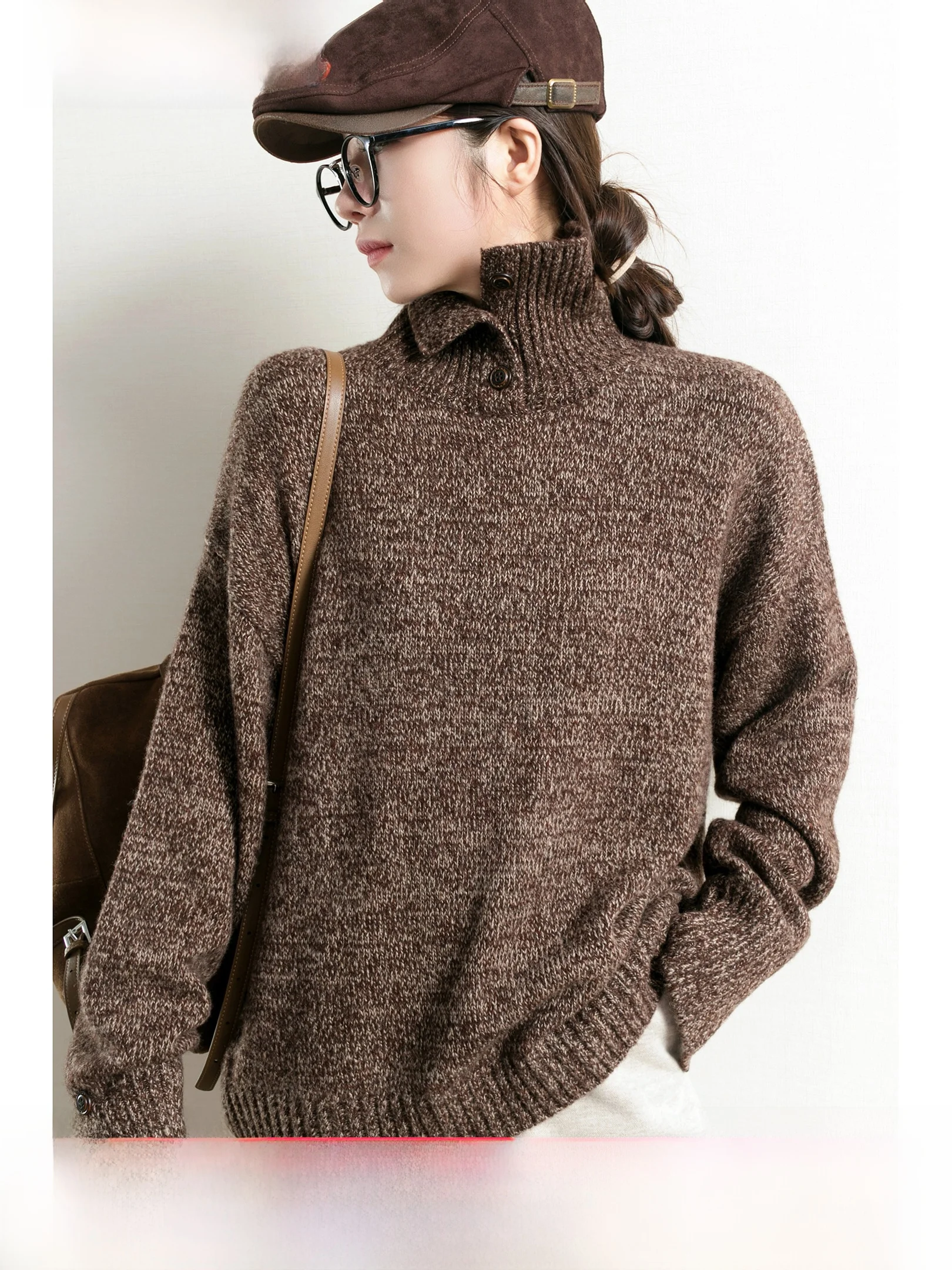 

Женский вязаный свитер TidePA Demure с высоким воротником, 100% шерсть, теплый, повседневный, с цветочным узором, для зимы