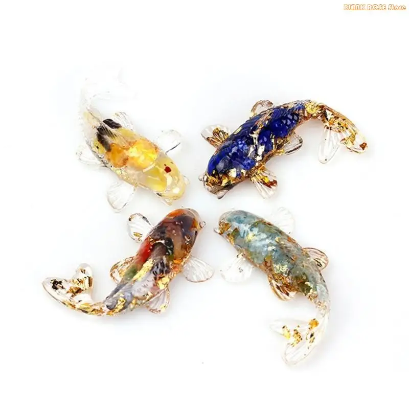 K1AE Natural Crystal Crushed Stone Drip Gel Small Fish-shaped Ornaments for Home