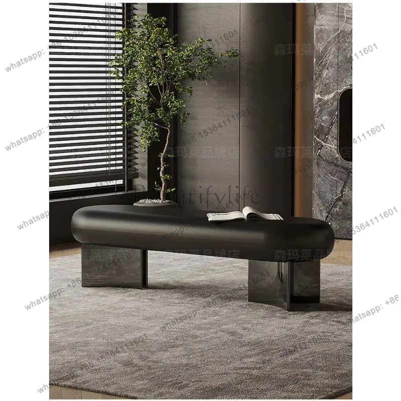 YJ New Italian Luxury Modern Simple Genuine Leather Bed Bench with Tufted Design Long Upholstered Footrest for Home Entryway
