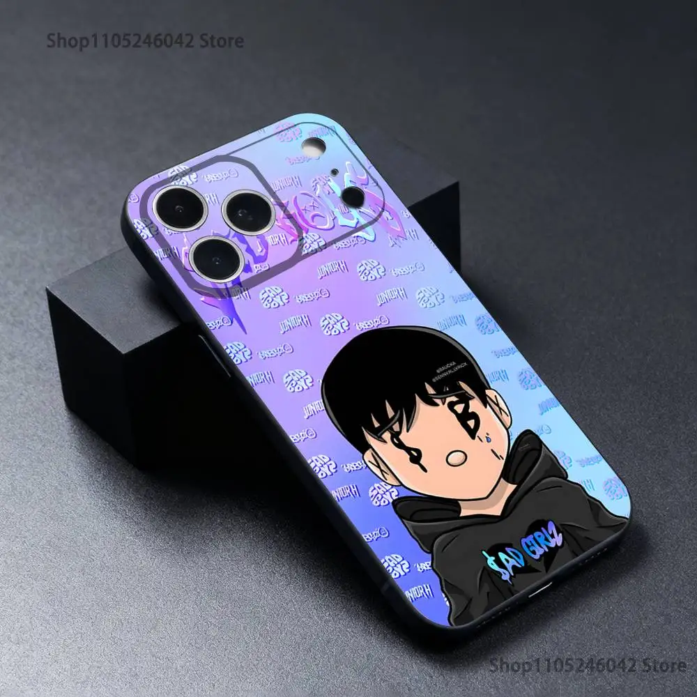 حافظة هاتف J-Junior H Sad Girl مقاومة للاهتراء لهاتف iPhone 17,16,15,14,13,12,11,Pro,XS,Max,XR,Plus,E,SE4,غطاء ناعم أسود صغير