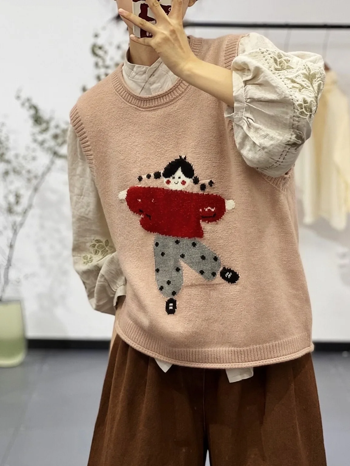 Loose round Neck Knitted Sweater Vest Women's Outerwear Brand 2026 Autumn Winter Fashion College Style Patchwork Inner Wear