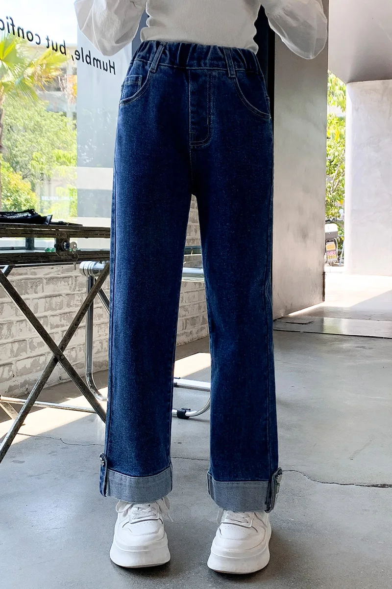 Loose Autumn Girls Teanage Jeans High Waisted Wide Leg Pants Children's New Korean Kids Blue Denim Pants Trousers High Quality