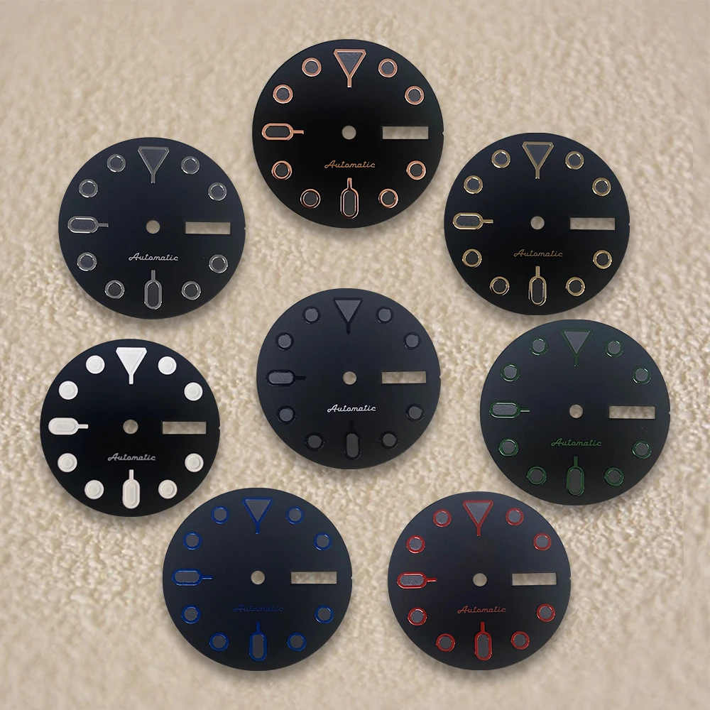 

28.5mm S5 Logo SKX007 Dial Fit NH36/4R36 Japanese Movement Green Luminous Black Matte Quality Watch Modification Accessories