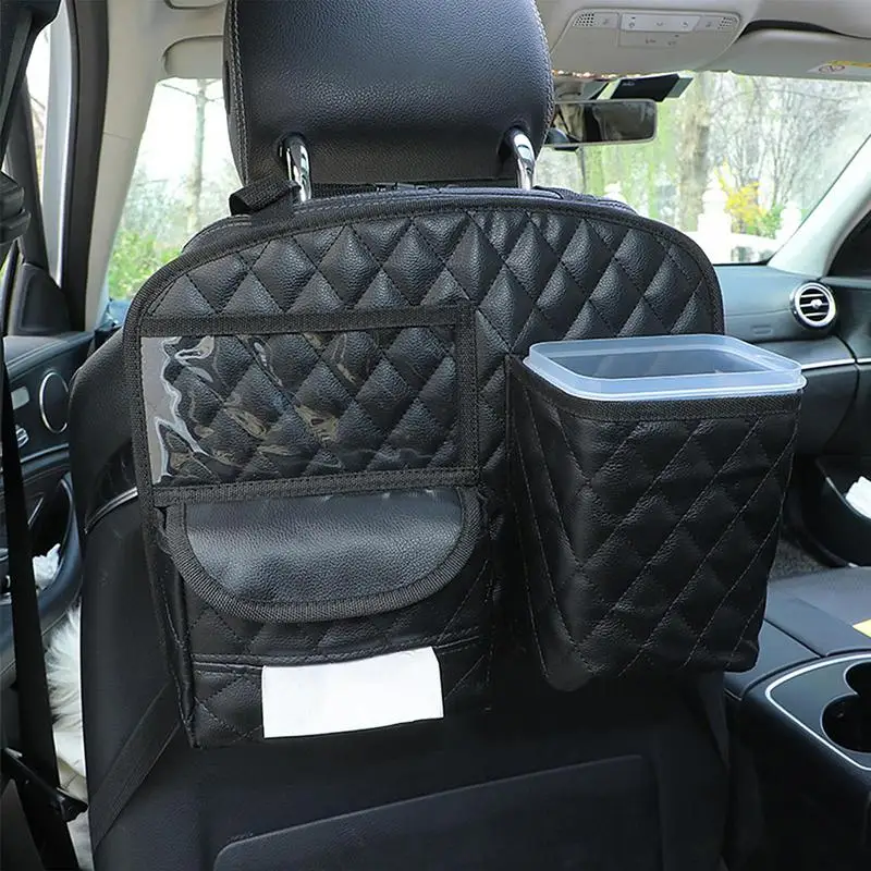 Leather Car Seat Organizer Heavy Duty Stain Resistant PU Leather Backseat Car Organizer Kick Mats Back Seat Protector