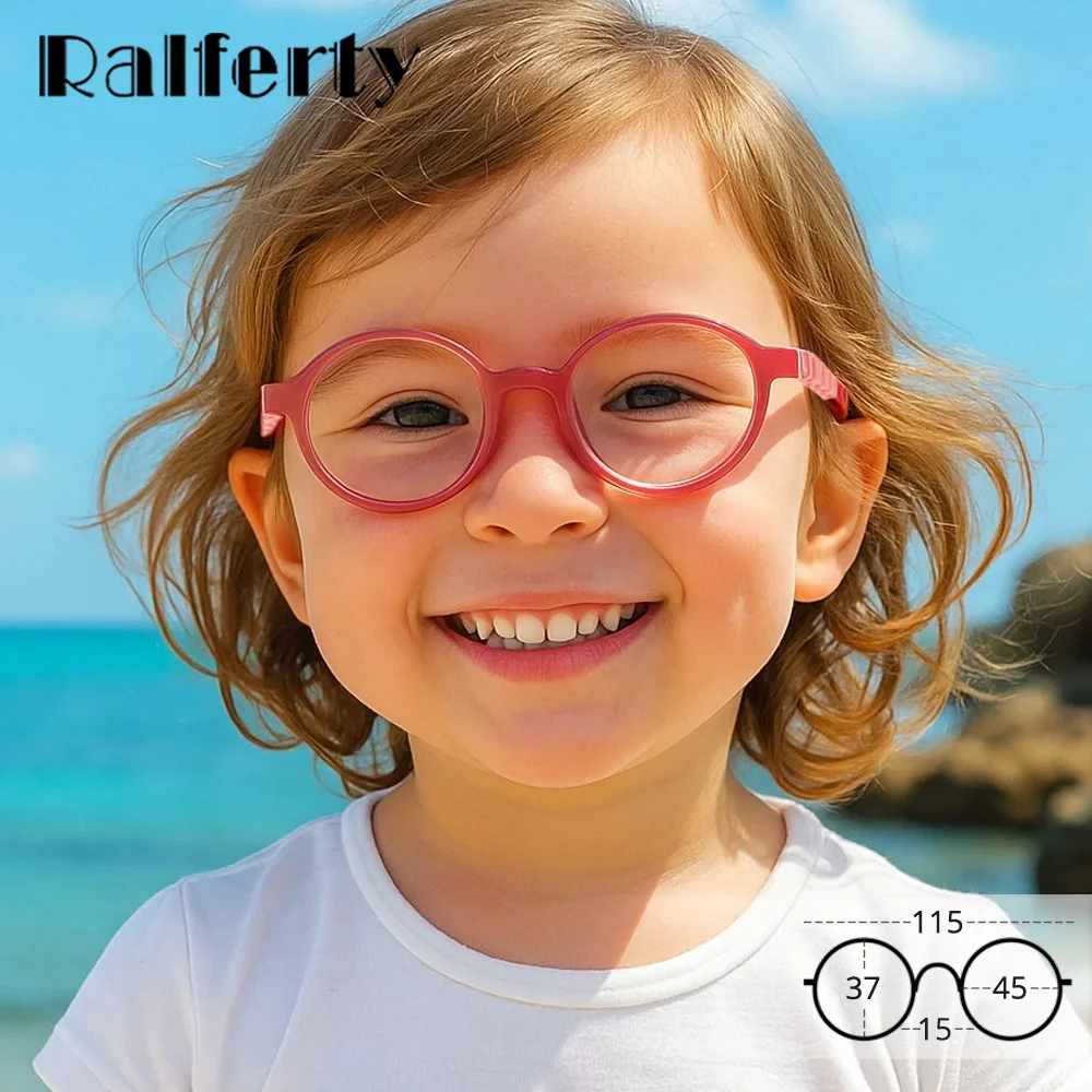 Ralferty Unbreakable Round Glasses Frame Kids Screwless Nearsighted Children Spectacles Optical Eyeglasses Frame 5-9Y 45 15