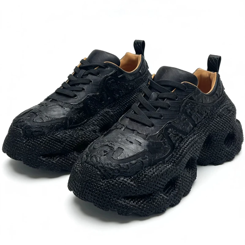 Original Design 3D Printed Casual Sports Shoes Men's TPU Soft Bottom Daddy Shoes Comfortable Thick Soled Height-increasing Shoes