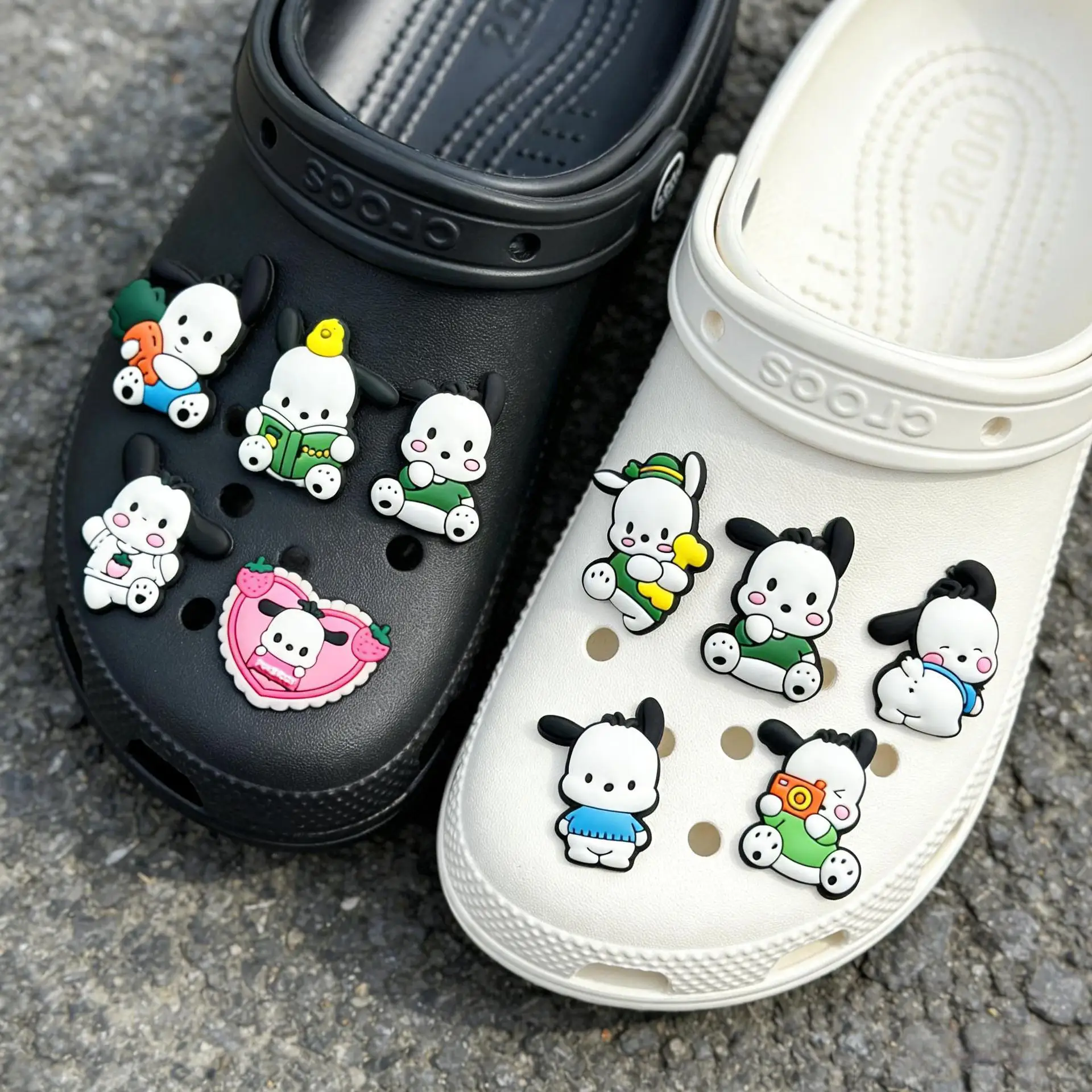 12Pcs Set Cute Dog Pochacco series Rubber PVC Shoe Charms For Slides Sandals DIY Custom Accessories Soft Shoe Clog Pins