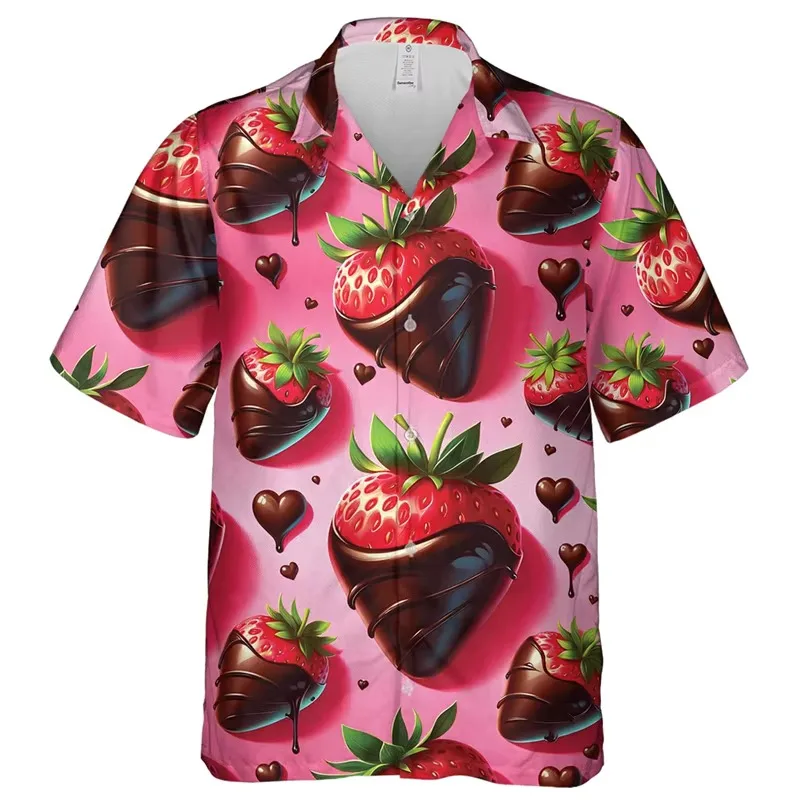 Cartoon Love Pepper and Salt Pancake Dessert Printed Men and Women's Short Sleeved Shirt Sweet Style Versatile Casual Shirt