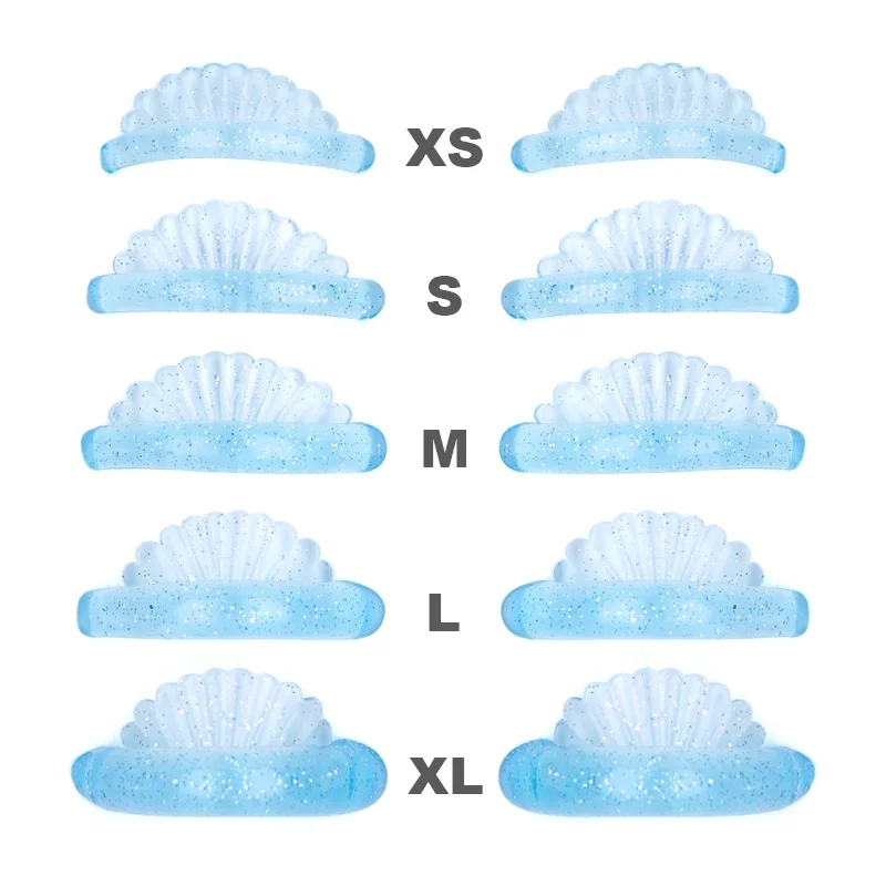 5 Pairs 5 Sizes Shell Shape Blue Glitter Silicone Pads for Lashes Lift Curler Patches Eyelash Extensions Grafting Makeup Tool