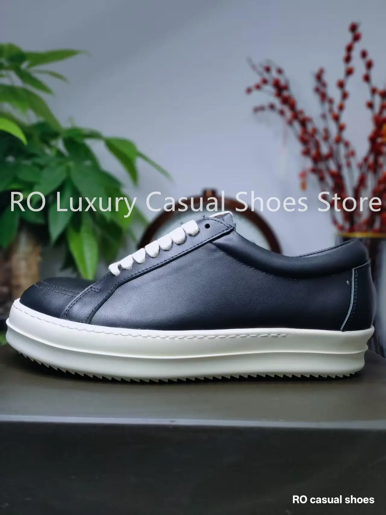 

Ro New Design Black Shoes Genuine Leather Men Casual Shoes Women's Low-Top Sneakers Thick-Soled Brand Luxury Designer Flat Shoes