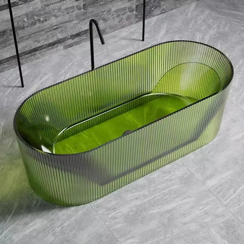 Transparent resin bathtub Home hotel Homestay Independent vertical stripe crystal oval Internet celebrity bathtub