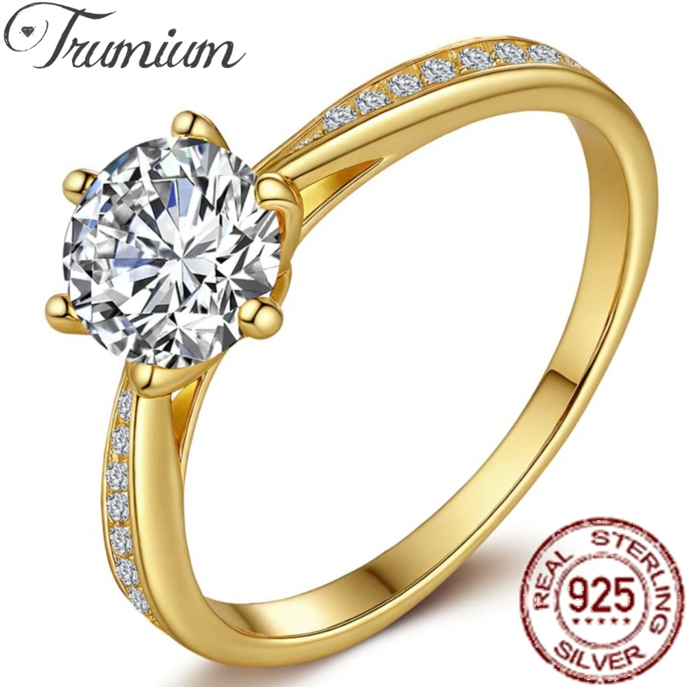 

Trumium Classic 1CT Moissanite Ring GRA Certificate Laboratory Diamond Engagement Wedding Bands 18K Gold Plated S925 Silver