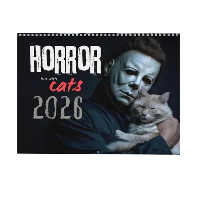 2026 Halloween Horror Movie & Cats Wall Calendar – 12-Month Spiral Bound Calendar for Horror Fans Home & Office Halloween Décor