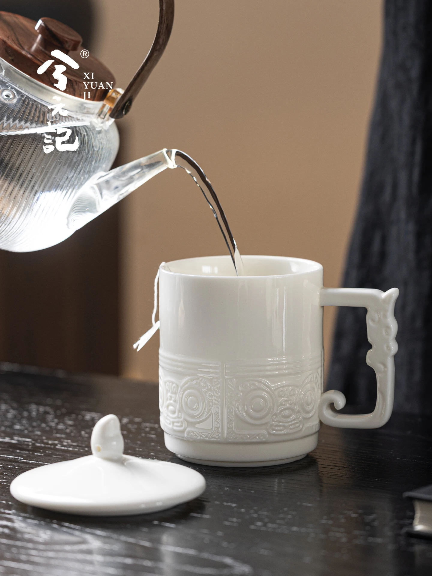 Mutton Fat Jade Home Ceramic Water Cup with Lid Office Personal Tea Brewing