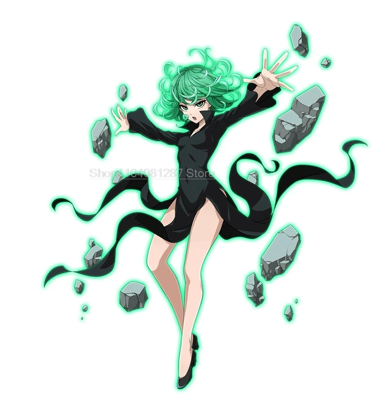 One Punch Man Cosplay Costume com Peruca para Mulheres, Roupa de Halloween, Tornado of Terror, Senritsu No, Tatsumaki, Vestido Preto, Menina, Criança, Adulto