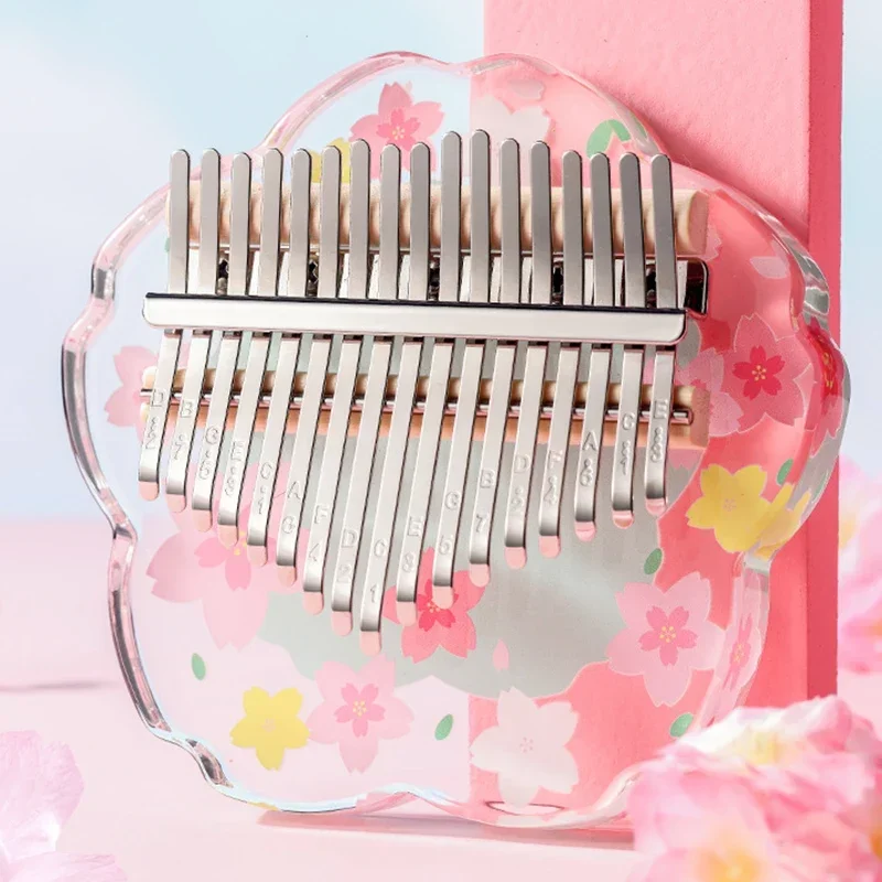 Acrylic Transparent Kalimba Beginner Chromatic Kalimba Creative Cherry Blossoms Professional Thumbs Piano Musical Keyboard Gifts