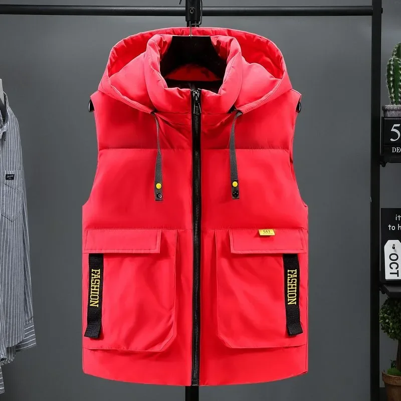 

Korean Style Male Detachable Hat Waistcoat Warm Casual Sleeveless Jacket Men Trendy Down Cotton Vest Winter New Plus Size 8XL