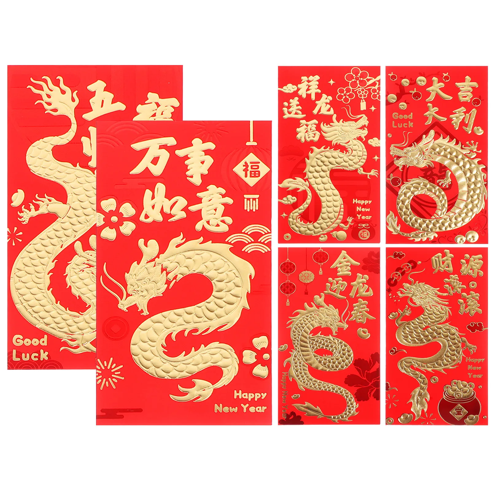 30Pcs Paper Red Lucky Money Envelopes Gold Stamped Chinese Style Red Packet for New Year Festival Dragon Pattern Envelope