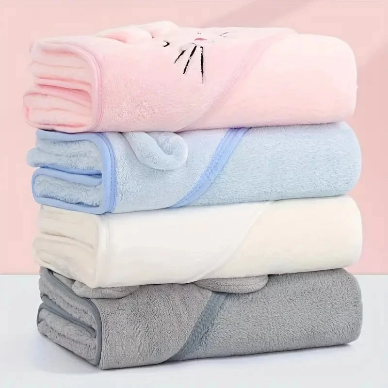 1-Piece Unisex Absorbent Fast Soft Hood Coral Fleece Warm Baby Bath Towel Baby Bathrobe Nightgown Baby Quilt Wrapped Bathroom