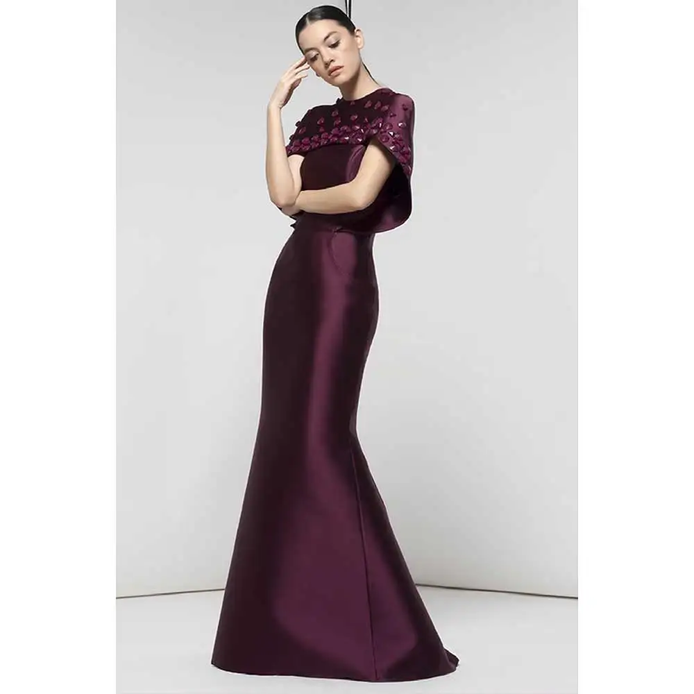 YUMDAI Gorgeous Deep Purple Smock Fishtail Skirt Evening Dress Pressed Drill Hand Beaded Bride Mother Dress Formal Banquet Gown