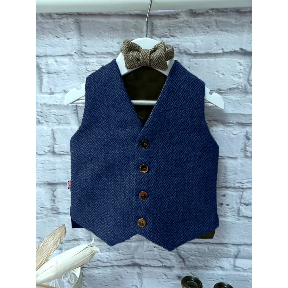 Boy's Casual Vest Herringbone Tweed Single Breasted Suit Vests Baby Boy Wedding Suit Waistcoat Sleeveless Jacket for Birthday