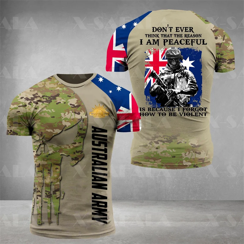 Australia Flag Skull Graphic T Shirt for Men Clothing Aussie Flag T-shirt Forest Jungle Camouflage Tee Shirts Short Sleeve Tees